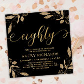 Elegant tachtig gouden script zwart 80ste verjaard kaart