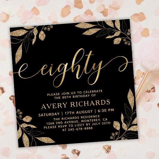 Elegant tachtig gouden script zwart 80ste verjaard kaart