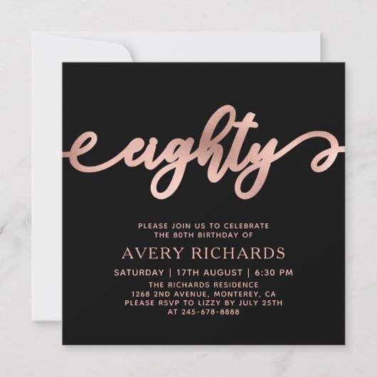 Elegant tachtig Roos gouden script 80e verjaardag Kaart (Voorkant)