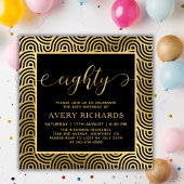 Elegant Tachtig Script Zwart en Goud 80ste Verjaar Kaart