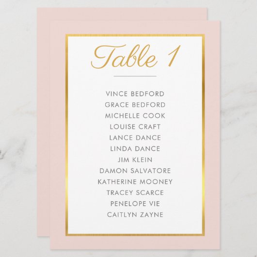ELEGANT TAFEL NUMMER Zitkaart blush roze goud Kaart (Voorkant / Achterkant)
