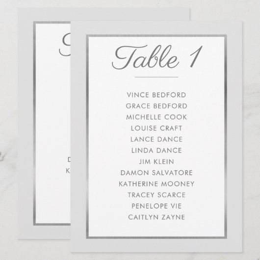 ELEGANT TAFEL NUMMER Zitkaart zilver grijs Kaart (Voorkant / Achterkant)