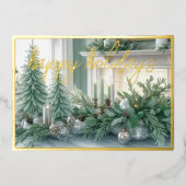 Elegant Tafeldecor Mint Groen Evergreen Folie Feestdagenkaart (Voorkant)