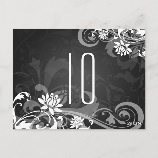 Elegant Tafelnummer Bloemen Wervelingen Zwart (Achterkant)
