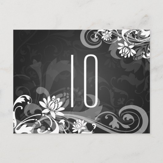 Elegant Tafelnummer Bloemen Wervelingen Zwart (Voorkant)