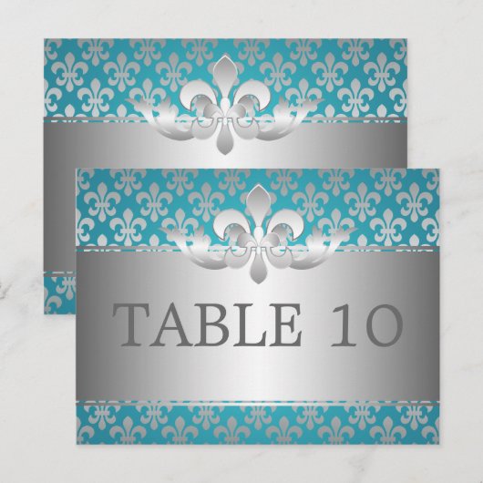 Elegant tafelnummer Fleur de Lis Blue (Voorkant / Achterkant)