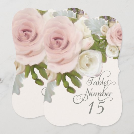 Elegant tafelnummer Kaarten geschulpte Roos w blad (Voorkant / Achterkant)
