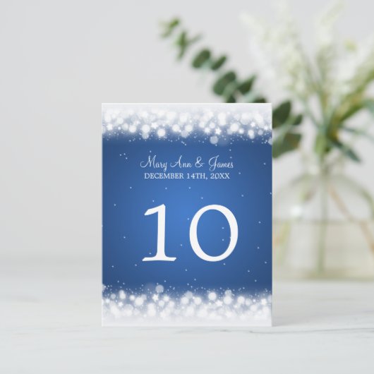 Elegant Tafelnummer Magic Sparkle Blue (Staand voorkant)