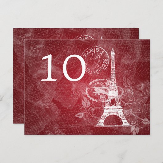 Elegant tafelnummer Romantisch Parijs Rood (Voorkant / Achterkant)