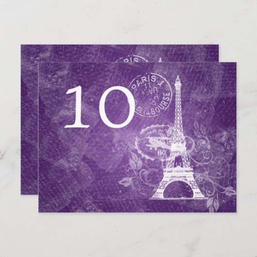 Elegant tafelnummer Romantisch Paris Paarse (Voorkant / Achterkant)