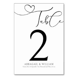 Elegant Tafelnummer Script Zwart & Wit Bruiloft