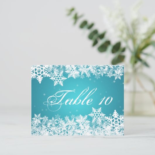 Elegant Tafelnummer Winter Sneeuwvlokken Blauw (Staand voorkant)