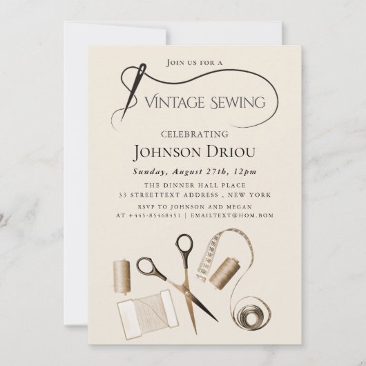Elegant Tailor & Sewing Party Kaart (Voorkant)