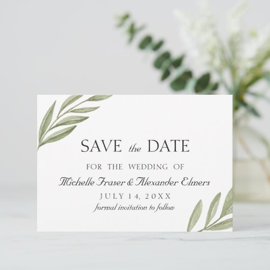 Elegant tak van groen botanisch behalve de datum RSVP kaartje (Staand voorkant)