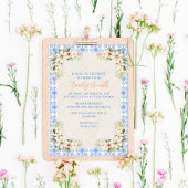 Elegant Talavera Blue Floral Bridal Shower Kaart