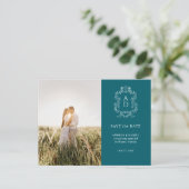 Elegant Tale Blue Photo Wedding Save the Date Briefkaart (Staand voorkant)