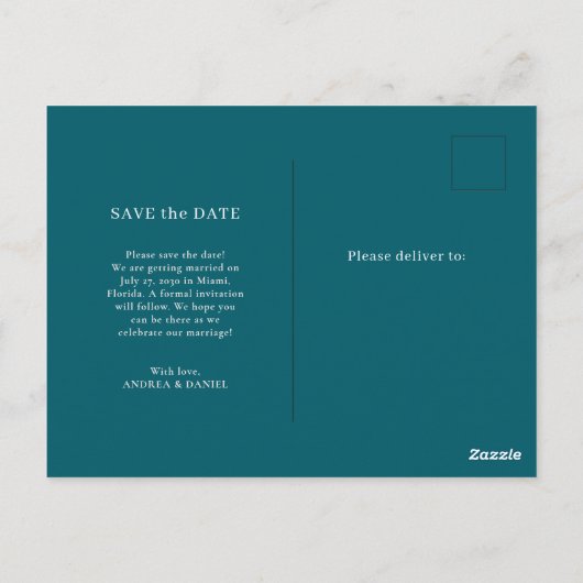 Elegant Tale Blue Photo Wedding Save the Date Briefkaart (Achterkant)