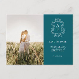 Elegant Tale Blue Photo Wedding Save the Date Briefkaart