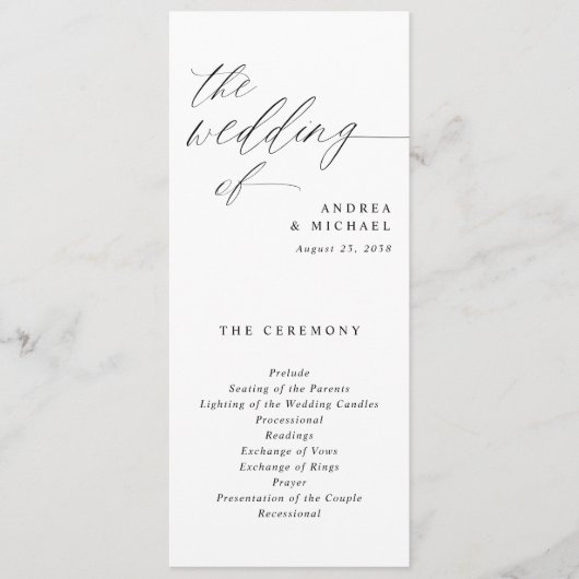 Elegant Tall Wedding Programs Romantic Calligraphy Programmakaart (Voorkant)