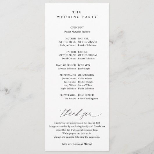 Elegant Tall Wedding Programs Romantic Calligraphy Programmakaart (Achterkant)