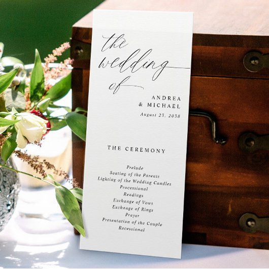 Elegant Tall Wedding Programs Romantic Calligraphy Programmakaart