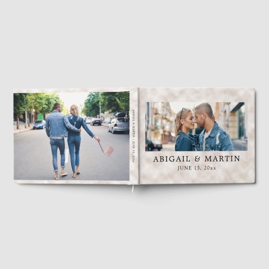 Elegant Tan 2 Photo Wedding Bride Groom Gastenboek (Volledig)