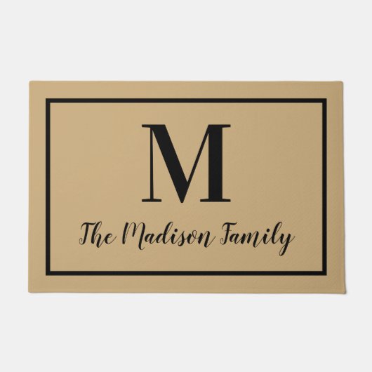 Elegant Tan Black Custom Monogram Initiaal Deurmat (Voorkant)