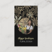 Elegant Tan & Black Floral Photo QR Code Logo Visitekaartje (Voorkant)