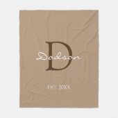 Elegant Tan Brown White Script Monogram Naam Fleece Deken (Voorkant)