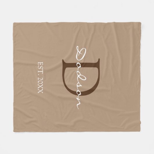 Elegant Tan Brown White Script Monogram Naam Fleece Deken (Voorkant (Horizontaal))
