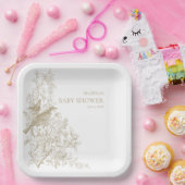 Elegant Tan Chinoiserie Natuur Vogels Baby shower Papieren Bordje (Feest)