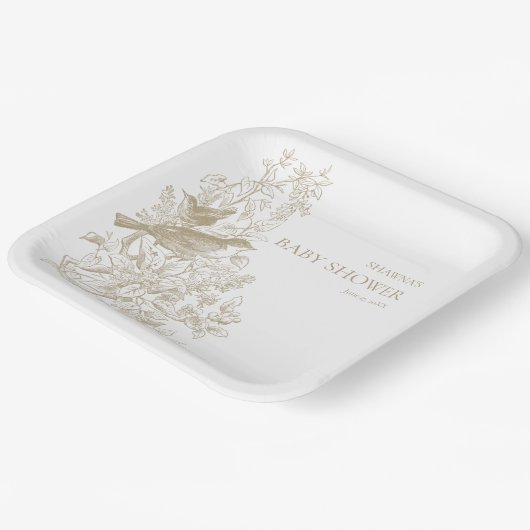 Elegant Tan Chinoiserie Natuur Vogels Baby shower Papieren Bordje (Gebogen)