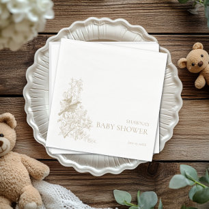 Elegant Tan Chinoiserie Natuur Vogels Baby shower Servet