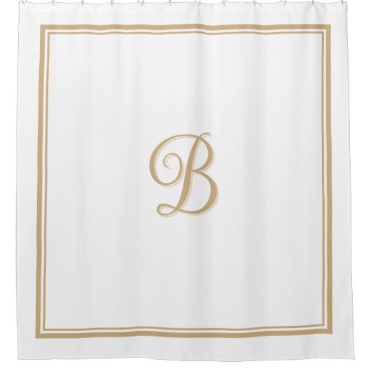 Elegant Tan Double Border Script Monogram Douchegordijn (Voorkant)