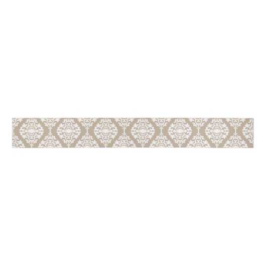 Elegant Tan en White Damask Pattern Grosgrain Lint (Voorkant)