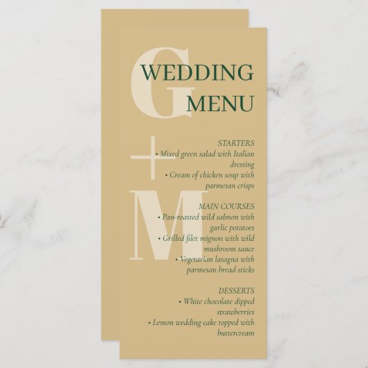 Elegant Tan & Green Typography Wedding Menu (Voorkant / Achterkant)