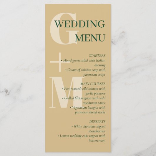 Elegant Tan & Green Typography Wedding Menu (Voorkant)