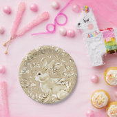 Elegant Tan Konijn Bunny Vogel Bloemen Pasen Brunc Papieren Bordje (Feest)