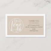 Elegant tan minimalistisch logo Qr-bevel bedankt Visitekaartje (Voorkant)