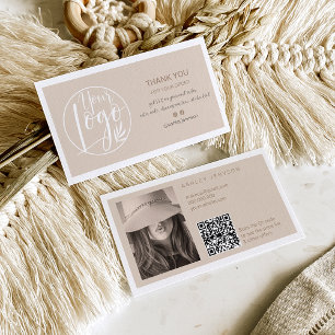 Elegant tan minimalistisch logo Qr-bevel bedankt Visitekaartje