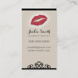 Elegant Tan Pin Stripes Lips / Lipstick Makeup Art Visitekaartje