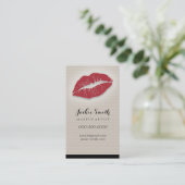 Elegant Tan Pin Stripes met Rode Lips Visitekaartje (Staand voorkant)