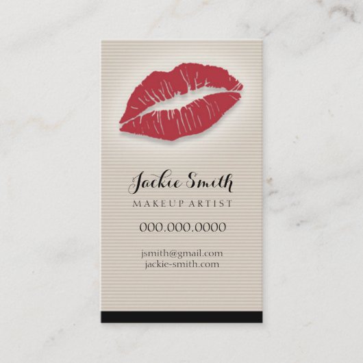 Elegant Tan Pin Stripes met Rode Lips Visitekaartje (Voorkant)