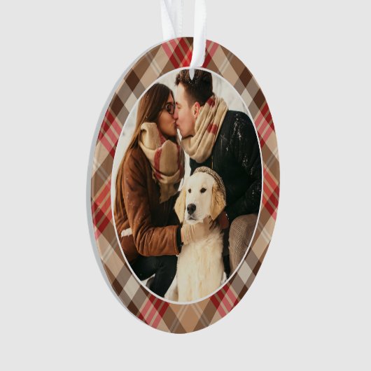 Elegant Tan Tartan Pset Aangepaste kerstfoto Ornament (voorkant)