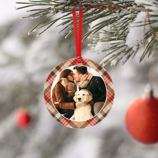 Elegant Tan Tartan Pset Aangepaste kerstfoto Ornament