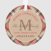Elegant Tan Tartan zette kerstmonogram Ornament (achterkant)
