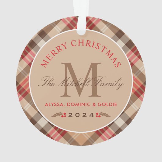 Elegant Tan Tartan zette kerstmonogram Ornament (achterkant)