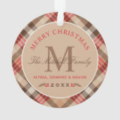 Elegant Tan Tartan zette kerstmonogram Ornament (achterkant)
