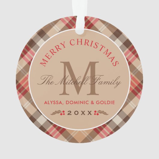 Elegant Tan Tartan zette kerstmonogram Ornament (achterkant)