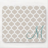 Elegant tan-trellis patroon. Blauwgroen monogram Muismat (Voorkant)